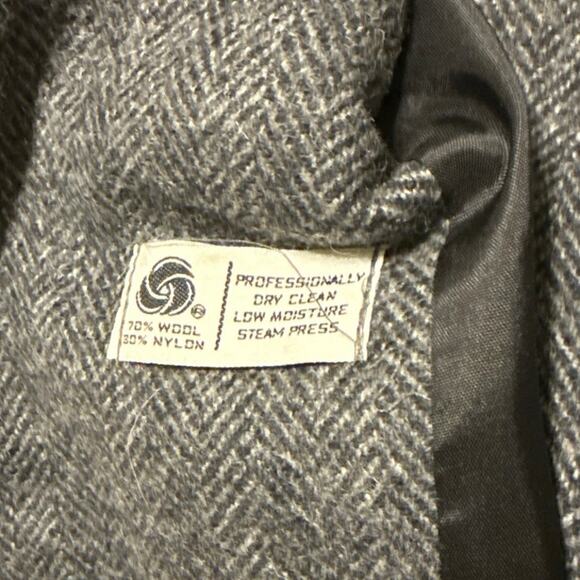 Alorna Vintage 80's Herringbone Double Breasted Coat Large Petite 3/4 Length USA - Picture 5 of 7